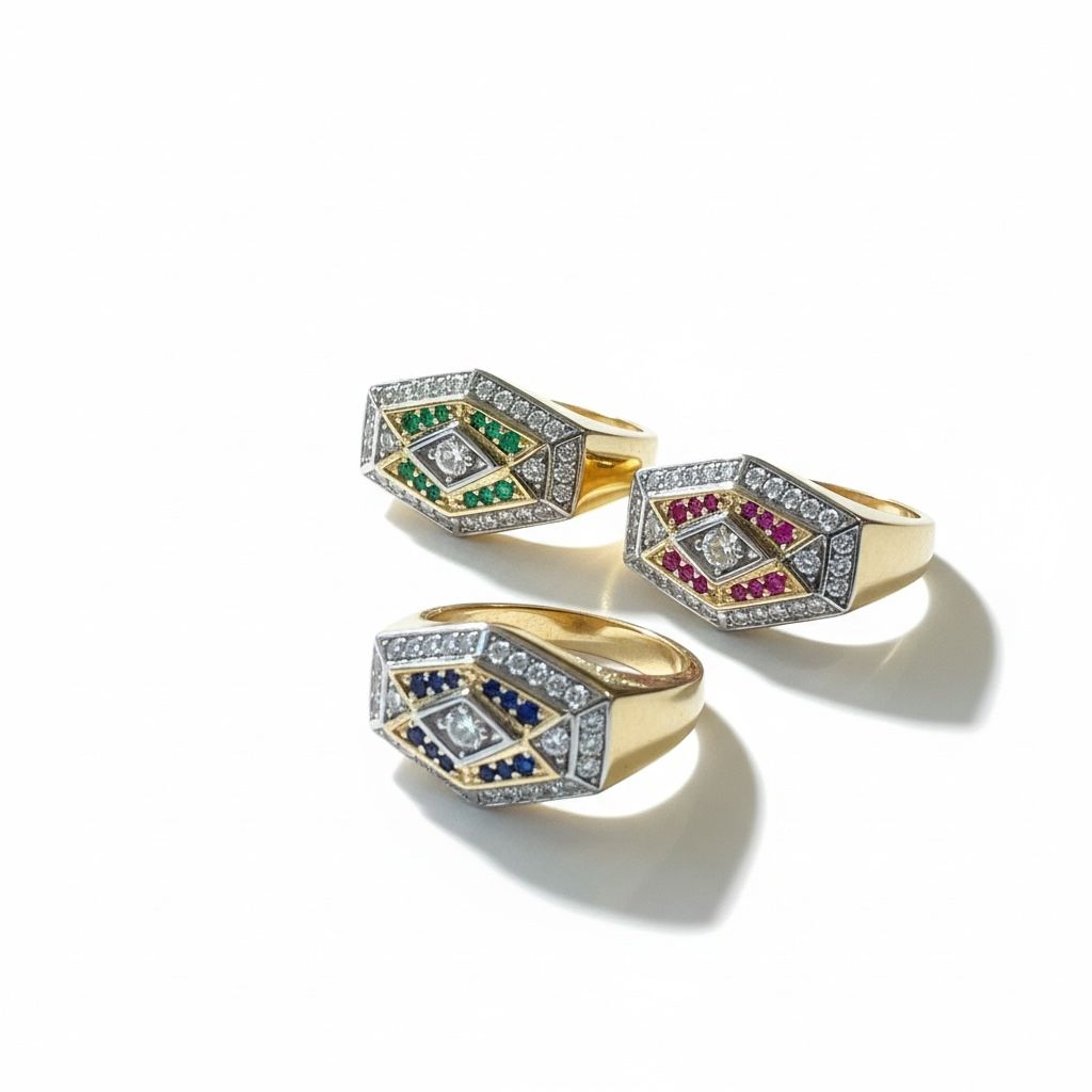 Zirkon ve Lacivert Taşlı Gold Yüzük