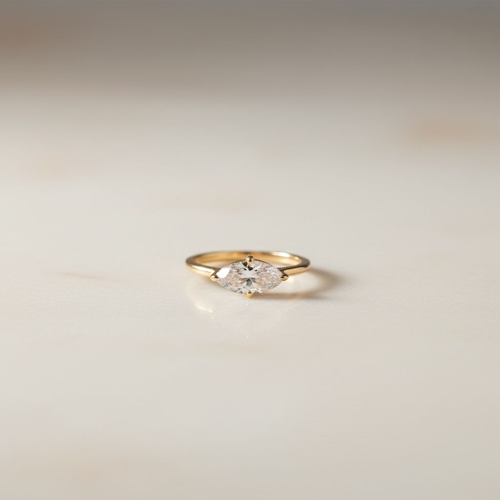 Markiz Kesim Taşlı Gold Yüzük