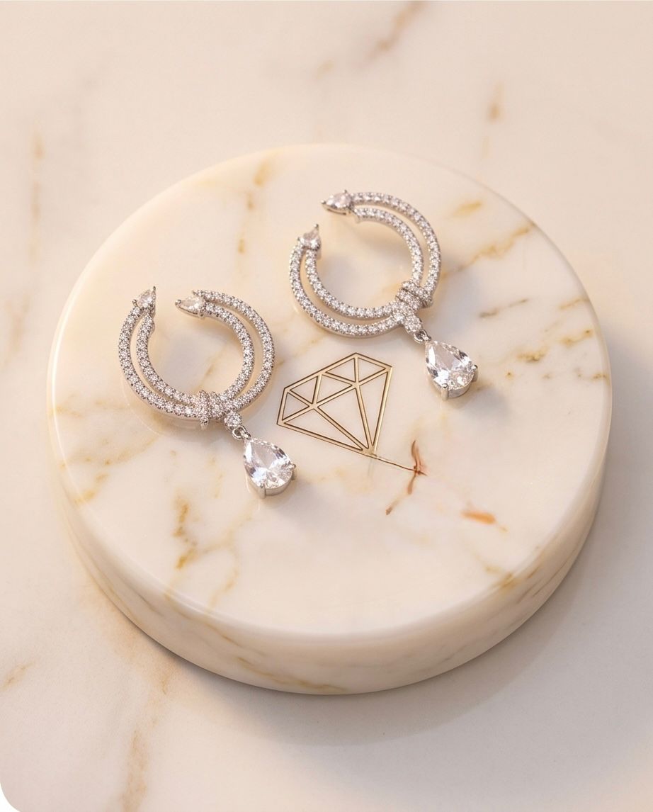 Zirkon Taşlı Damla Sallantılı Halka Küpe